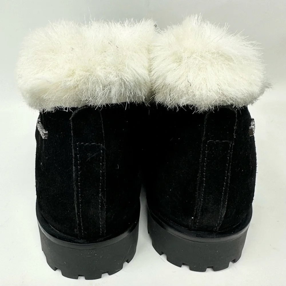 BearPaw Vera Black Winter Fur Lined Ankle Bootie Boot Black Suede 8